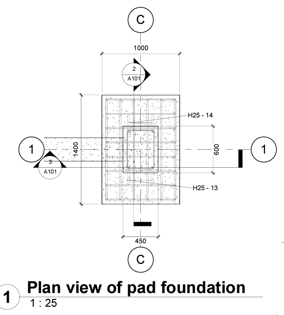 B The Plan View And Cross Sections Through A Pad Foundation Are Shown On Drawing Number A101 Use The Template Below T 2