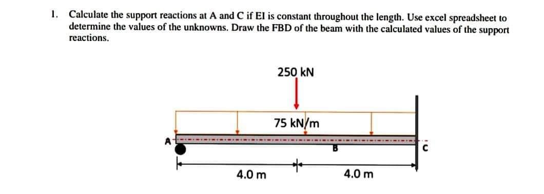 1 Calculate The Support Reactions At A And C If El Is Constant Throughout The Length Use Excel Spreadsheet To Determin 1