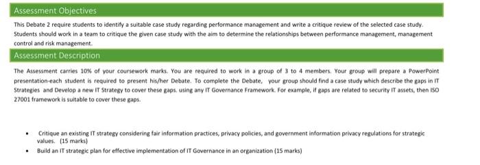 Assessment Objectives This Debate 2 Require Students To Identify A Suitable Case Study Regarding Performance Management 1