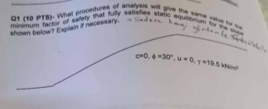 Minimum Factor Of Safety That Fully Satisfies Static Equilibrium For The Slope Q1 10 Pts What Procedures Of Analysis 1