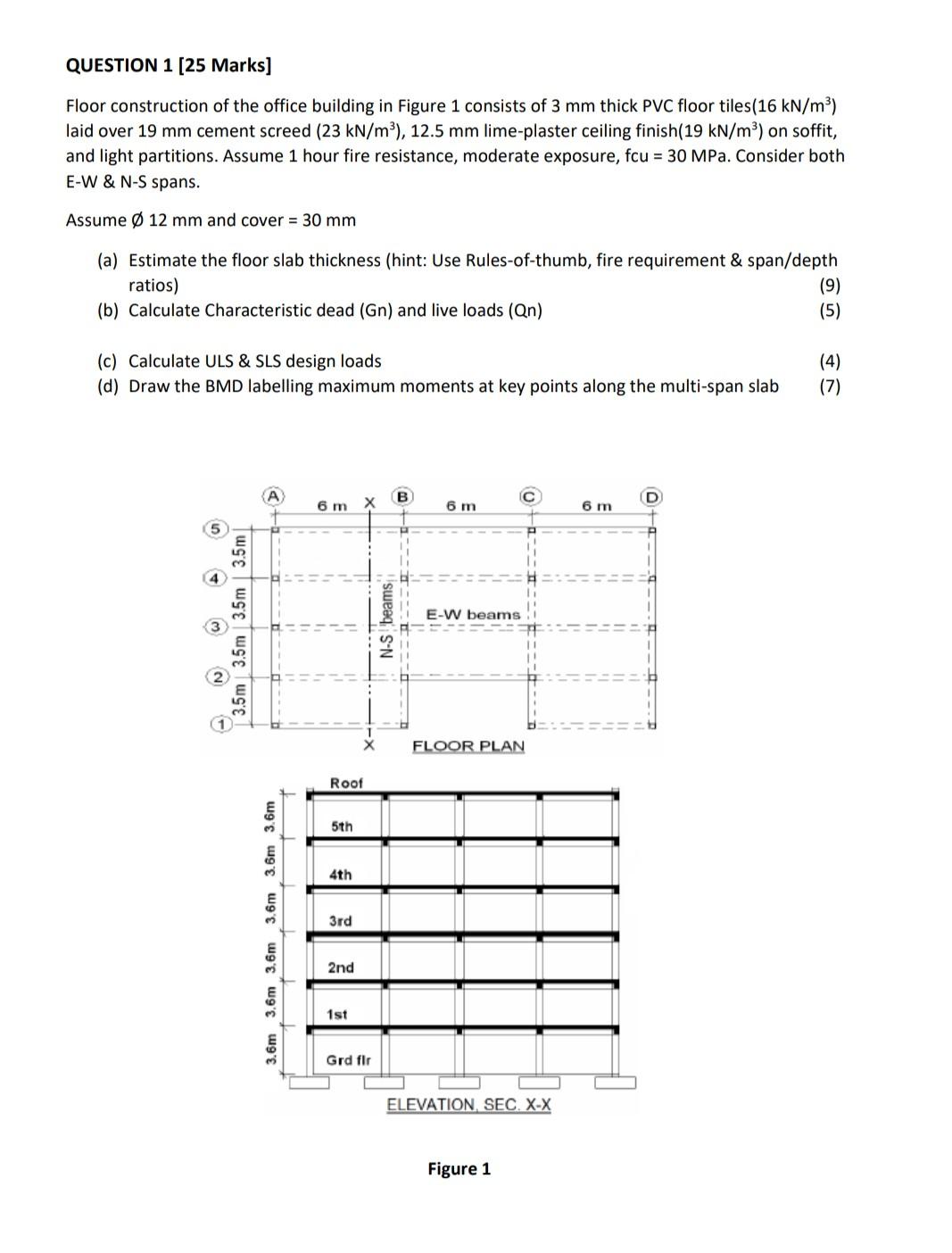 Question 1 25 Marks Floor Construction Of The Office Building In Figure 1 Consists Of 3 Mm Thick Pvc Floor Tiles 16 K 1