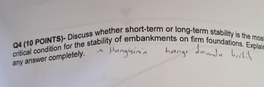 Q4 10 Points Discuss Whether Short Term Or Long Term Stability Is The Mos Critical Condition For The Stability Of Emb 1