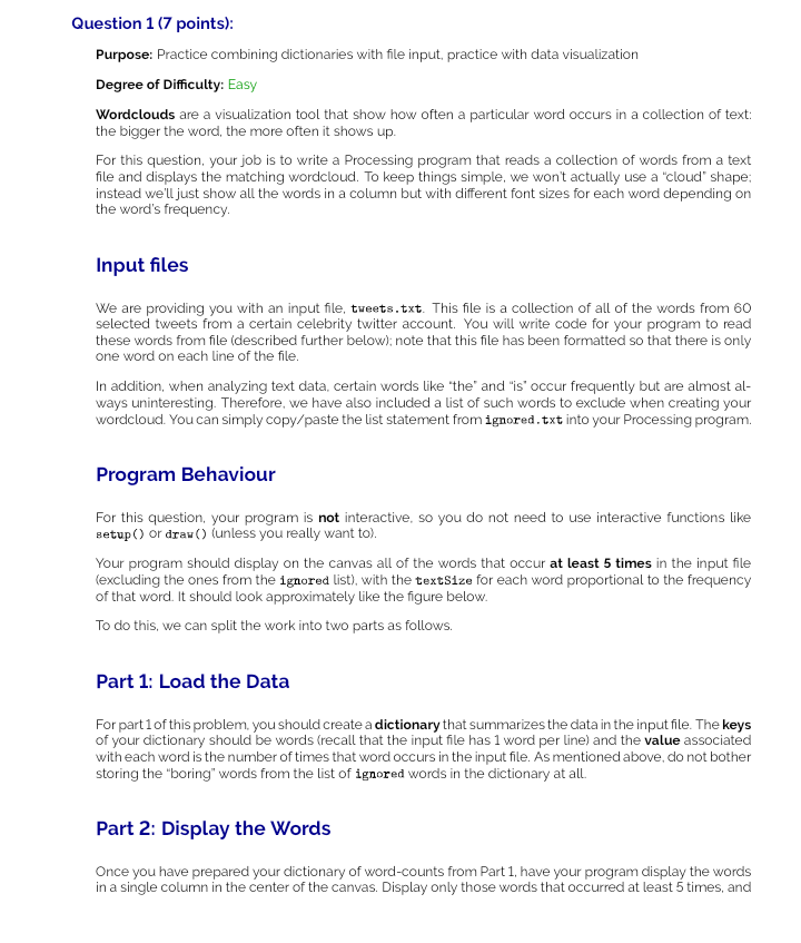 Question 1 7 Points Purpose Practice Combining Dictionaries With File Input Practice With Data Visualization Degree 1