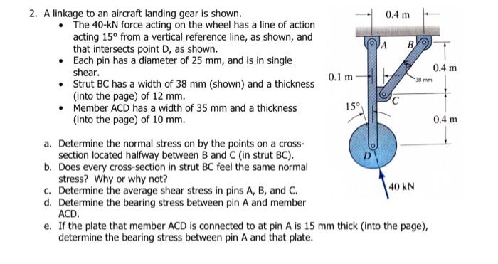 2 A Linkage To An Aircraft Landing Gear Is Shown The 40 Kn Force Acting On The Wheel Has A Line Of Action Acting 15 1