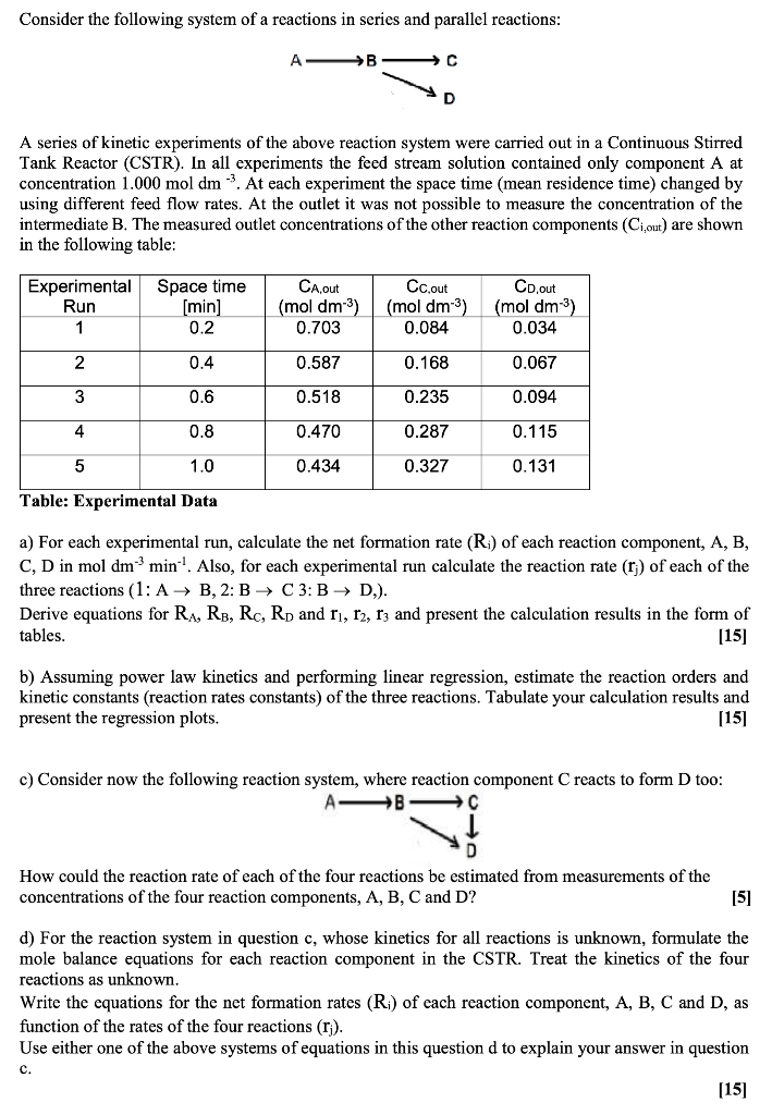 Consider The Following System Of A Reactions In Series And Parallel Reactions A B C D A Series Of Kinetic Experiments O 1