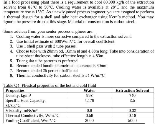 In A Food Processing Plant There Is A Requirement To Cool 80 000 Kg H Of The Extraction Solvent From 85 C To 50 C Cooli 1