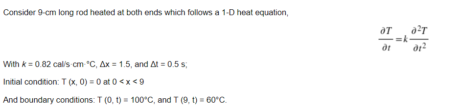 Consider 9 Cm Long Rod Heated At Both Ends Which Follows A 1 D Heat Equation With K 0 82 Cal S Cm C Ax 1 5 And A 1