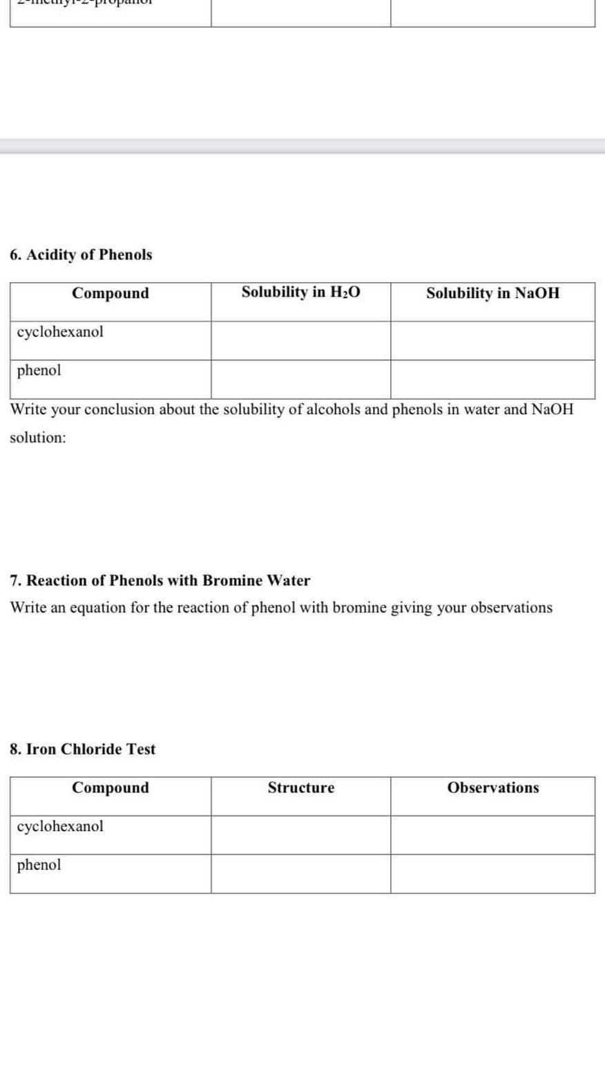 Data And Observation 1 Solubility Of Alcohols In Water Compound Structure Solubility Ethanol 1 Butanol 2 Methyl 2 Prop 3