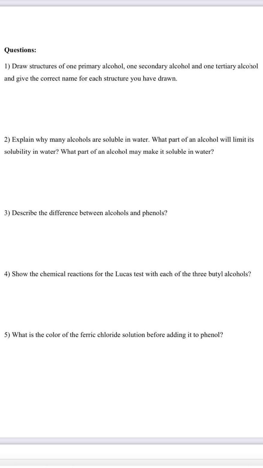 Data And Observation 1 Solubility Of Alcohols In Water Compound Structure Solubility Ethanol 1 Butanol 2 Methyl 2 Prop 4