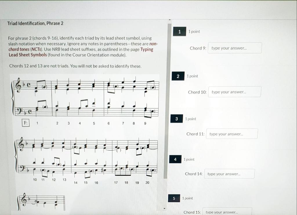 Triad Identification Phrase 2 For Phrase 2 Chords 9 16 Identify Each Triad By Its Lead Sheet Symbol Using Slash Not 1