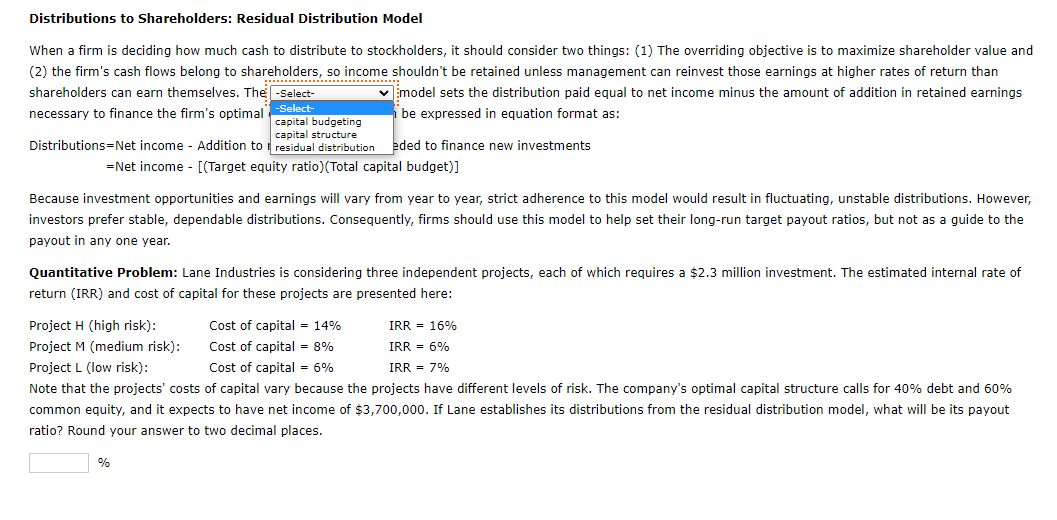 Distributions To Shareholders Residual Distribution Model When A Firm Is Deciding How Much Cash To Distribute To Stockh 1