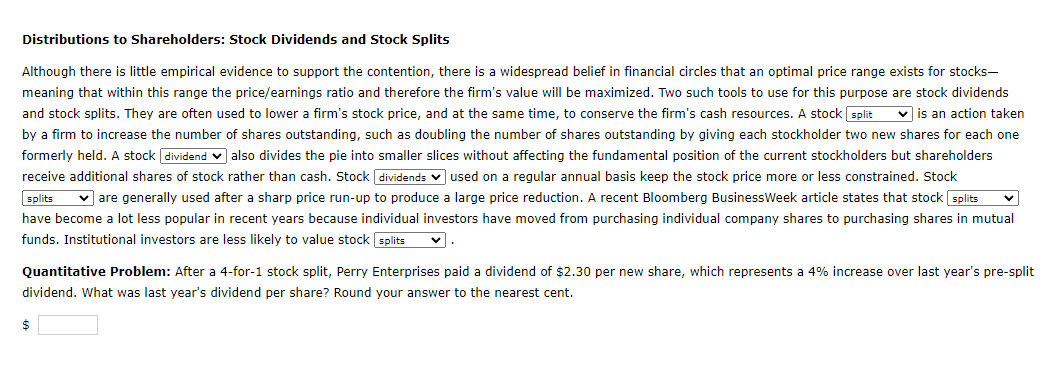 Distributions To Shareholders Stock Dividends And Stock Splits Although There Is Little Empirical Evidence To Support T 1