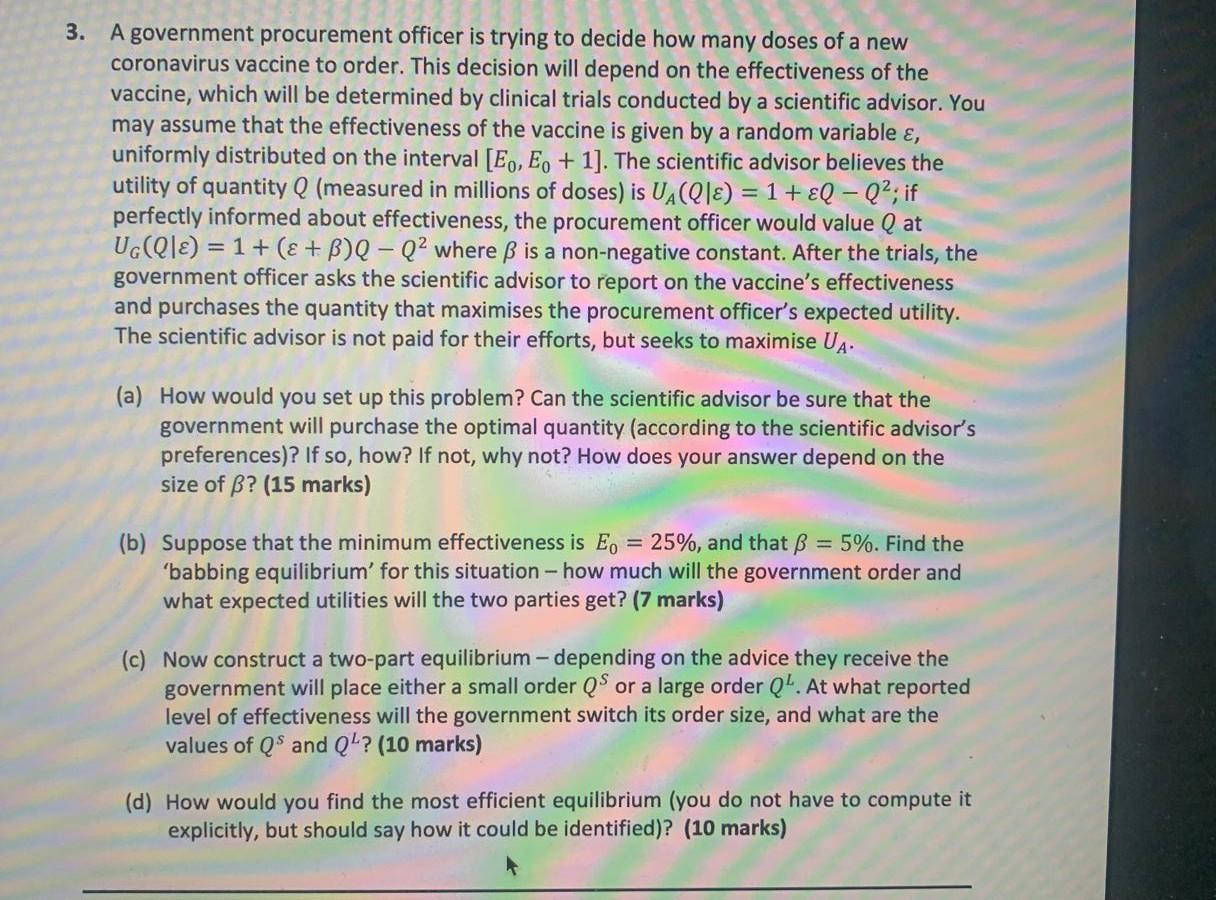 3 A Government Procurement Officer Is Trying To Decide How Many Doses Of A New Coronavirus Vaccine To Order This Decis 1