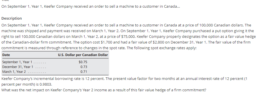 On September 1 Year 1 Keefer Company Received An Order To Sell A Machine To A Customer In Canada Description On Sep 1