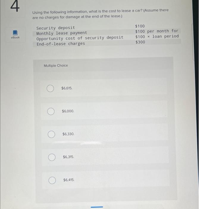 4 Ebook Using The Following Information What Is The Cost To Lease A Car Assume There Are No Charges For Damage At The 1