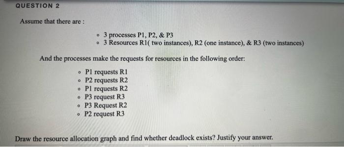 Question 2 Assume That There Are 3 Processes P1 P2 P3 3 Resources R1 Two Instances R2 One Instance R3 1