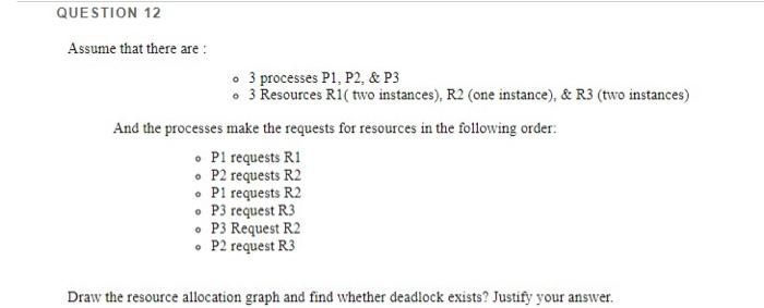 Question 12 Assume That There Are O 3 Processes P1 P2 P3 3 Resources Ri Two Instances R2 One Instance R3 1