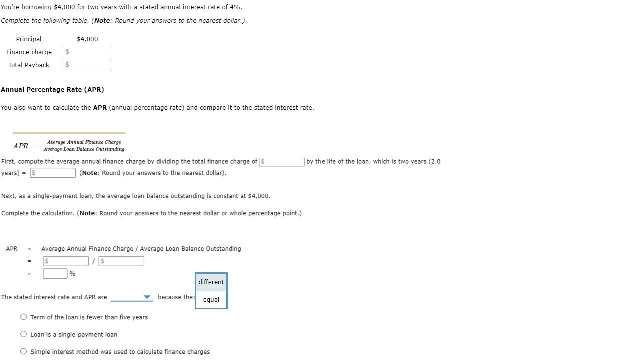 You Re Borrowing 4 000 For Two Years With A Stated Annual Interest Rate Of 4 Complete The Following Table Note Rou 1