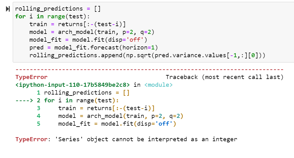 I Need You Help With Garch Model In Python I Got The Error Below Dataset Apple Stock Returns Split Data Into 80 Train 3