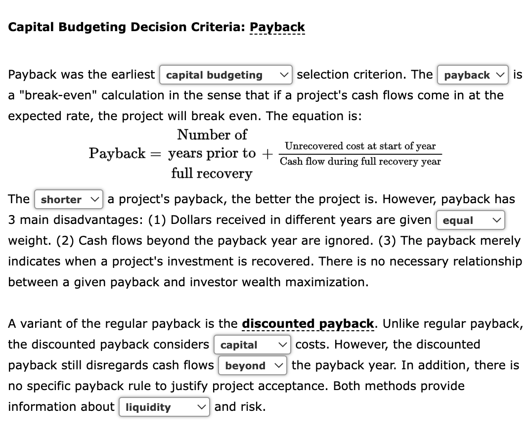 Capital Budgeting Decision Criteria Payback Payback Was The Earliest Capital Budgeting Selection Criterion The Paybac 1