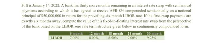 3 It Is January 1 2022 A Bank Has Thirty More Months Remaining In An Interest Rate Swap With Semiannual Payments Acc 1