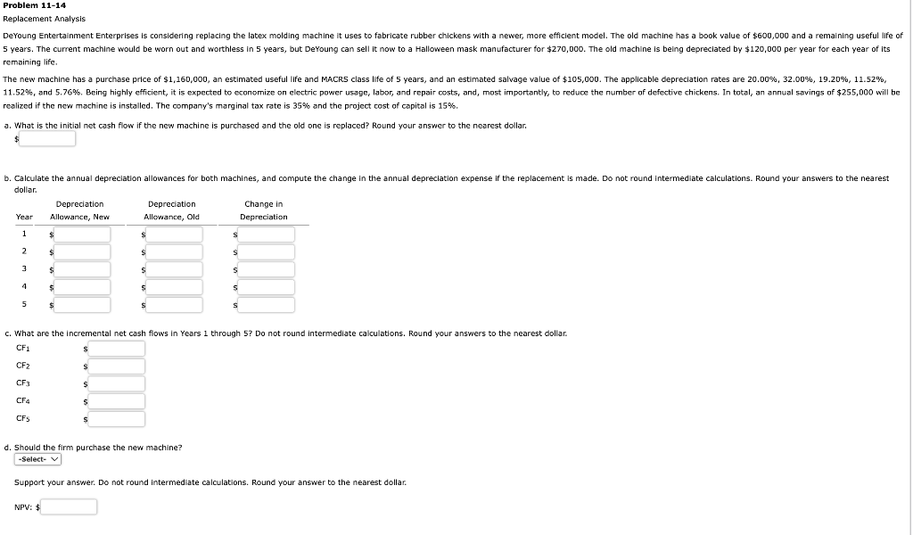 Problem 11 14 Replacement Analysis Deyoung Entertainment Enterprises Is Considering Replacing The Latex Molding Machine 1