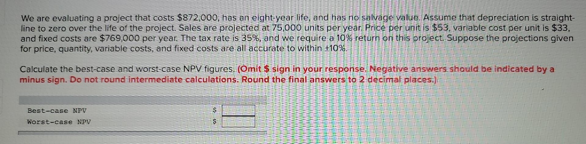 We Are Evaluating A Project That Costs 872 000 Has An Eight Year Life And Has No Salvage Value Assume That Depreciat 1