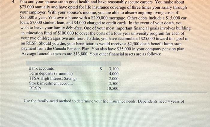 4 You And Your Spouse Are In Good Health And Have Reasonably Secure Careers You Make About 75 000 Annually And Have O 1