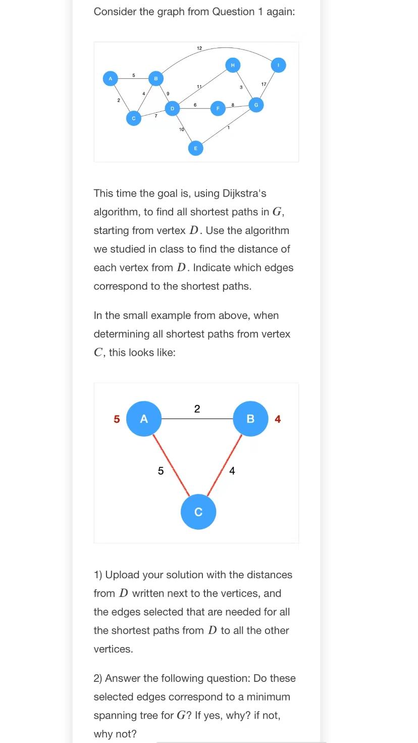 Consider The Graph From Question 1 Again 12 H This Time The Goal Is Using Dijkstra S Algorithm To Find All Shortest P 1