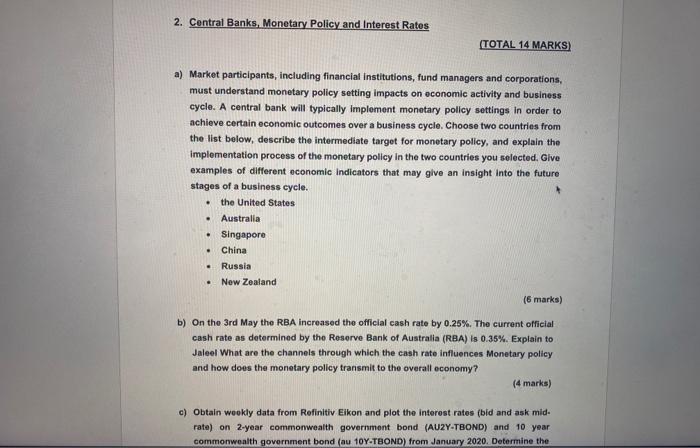 2 Central Banks Monetary Policy And Interest Rates Total 14 Marks A Market Participants Including Financial Instit 1
