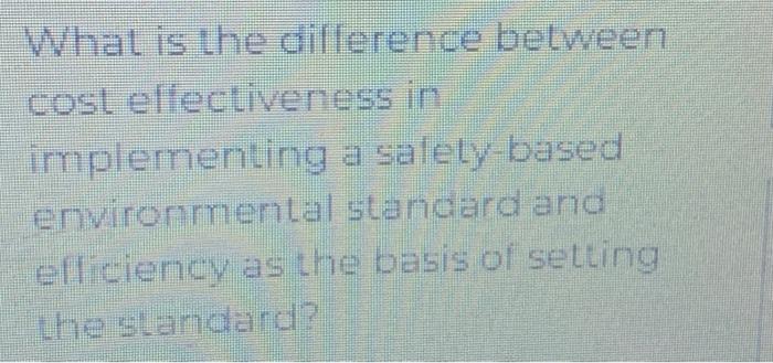 What Is The Difference Between Cost Effectiveness In Implementing A Safety Based Environmental Standard And Efficiency A 1