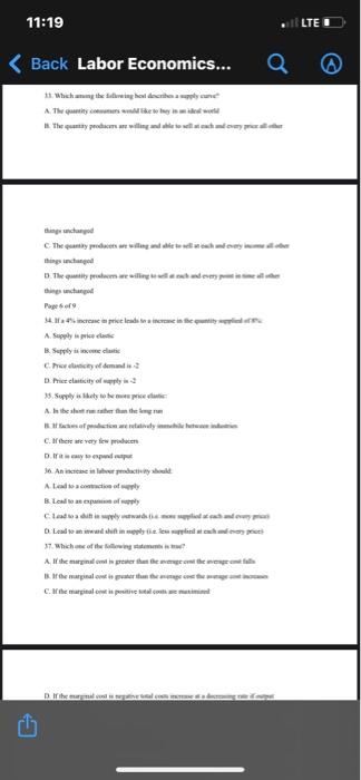 11 19 Back Labor Economics 11 Which In The Wing Bed Describes A Supply Curve A The Quantity Cars Wild Like To Be In 3