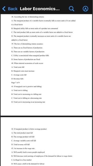 Back Labor Economics 38 According The Law Of Diminishing Return A The Marginal Product Of A Variable Factor Eventua 1