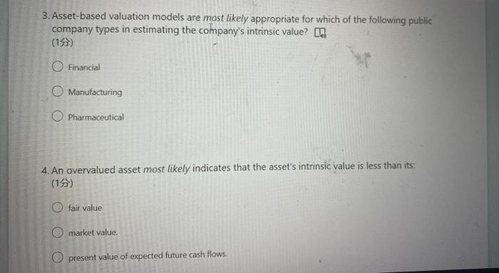 3 Asset Based Valuation Models Are Most Likely Appropriate For Which Of The Following Public Company Types In Estimatin 1