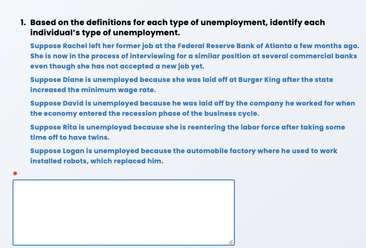 1 Based On The Definitions For Each Type Of Unemployment Identify Each Individual S Type Of Unemployment Suppose Rach 1