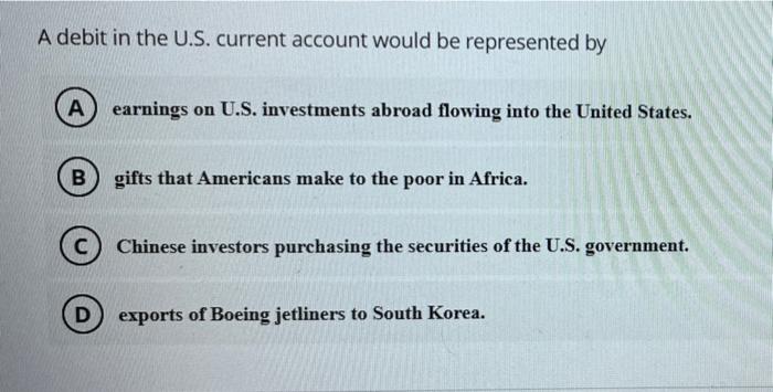 A Debit In The U S Current Account Would Be Represented By A Earnings On U S Investments Abroad Flowing Into The Unite 1