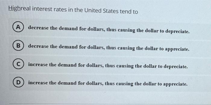 Highreal Interest Rates In The United States Tend To A Decrease The Demand For Dollars Thus Causing The Dollar To Depre 1