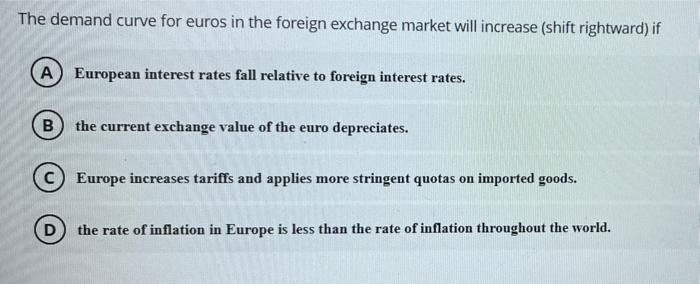 The Demand Curve For Euros In The Foreign Exchange Market Will Increase Shift Rightward If A European Interest Rates 1