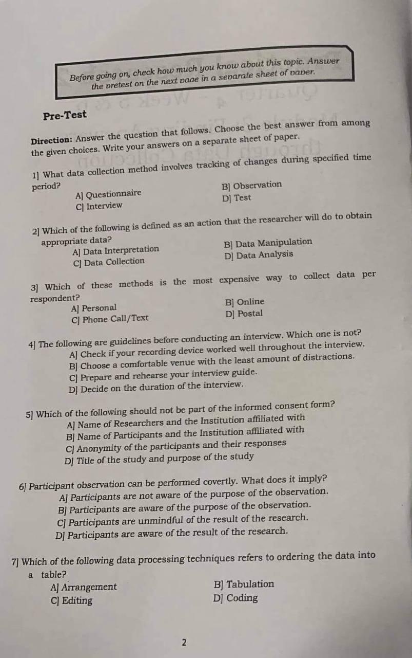 Before Going On Check How Much You Know About This Topic Answer The Pretest On The Next Page In A Separate Sheet Of Pa 1
