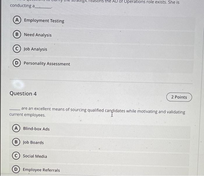 Egic Reasons The Ad Of Operations Role Exists She Is A Employment Testing B Need Analysis Job Analysis D Personality 1