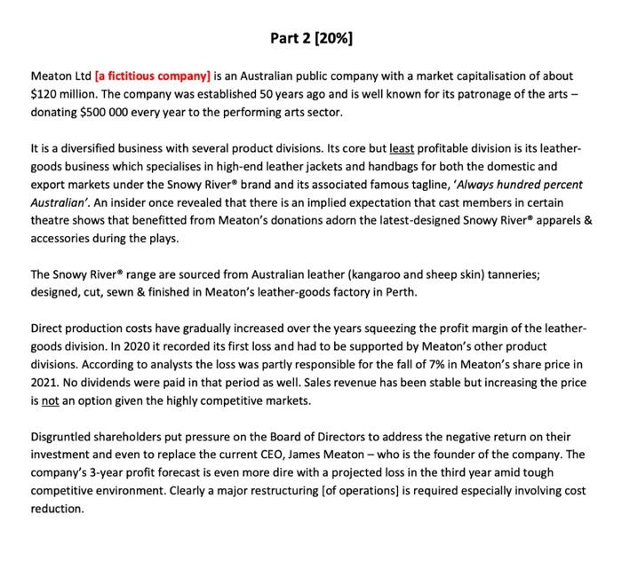 Part 2 20 Meaton Ltd A Fictitious Company Is An Australian Public Company With A Market Capitalisation Of About 12 1