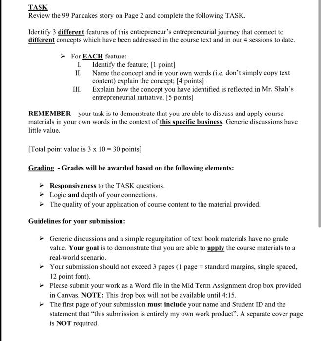Task Review The 99 Pancakes Story On Page 2 And Complete The Following Task Identify 3 Different Features Of This Entre 1