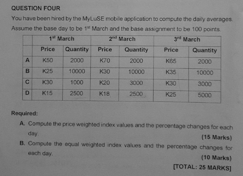 Question Four You Have Been Hired By The Myluse Mobile Application To Compute The Daily Averages Assume The Base Day To 1