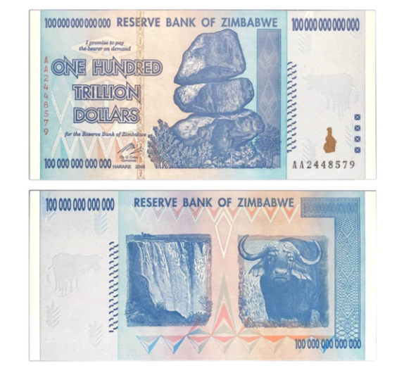 100 000 000 000 000 Reserve Bank Of Zimbabwe 100 000 000 000 000 Promise To Pay The Bearer On Demand One Hundred Trillio 1
