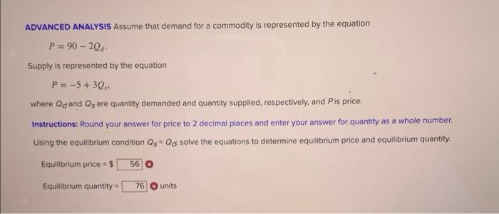 Advanced Analysis Assume That Demand For A Commodity Is Represented By The Equation P 90 204 Supply Is Represented By 1