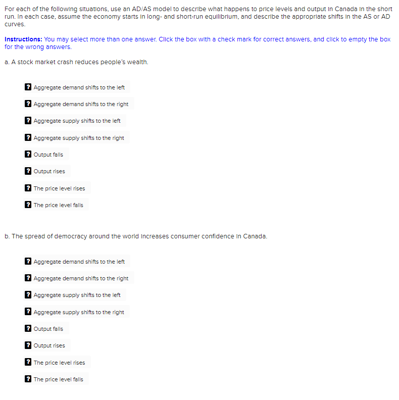 For Each Of The Following Situations Use An Ad As Model To Describe What Happens To Price Levels And Output In Canada I 1
