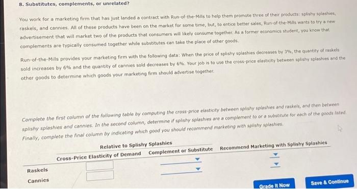 8 Substitutes Complements Or Unrelated You Work For A Marketing Firm That Has Just Landed A Contract With Run Of The 1