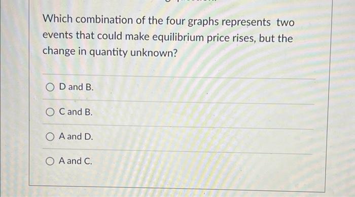 Which Combination Of The Four Graphs Represents Two Events That Could Make Equilibrium Price Rises But The Change In Qu 1