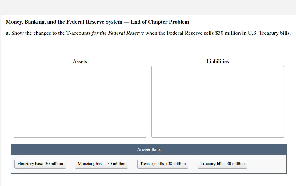 Money Banking And The Federal Reserve System End Of Chapter Problem A Show The Changes To The T Accounts For The Fe 1