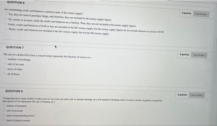 Question 6 Are Outstanding Credit Card Balances Counted As Part Of The Money Supply Yes They Are Used To Purchase Thin 1